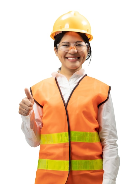 Asiatische Ingenieure oder Techniker tragen Schutzhelm und reflektierende Weste