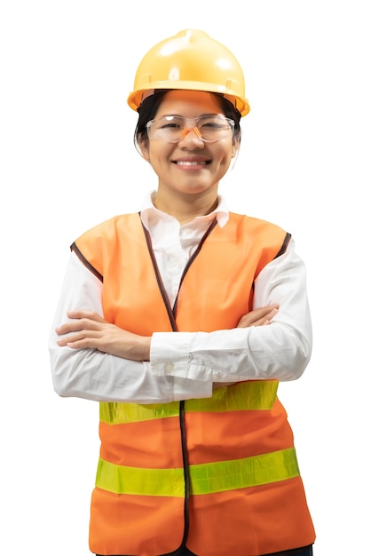 Asiatische Ingenieure oder Techniker tragen Schutzhelm und reflektierende Weste