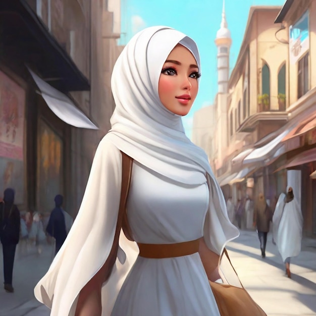 Foto asiatische junge frau anime in hijab gekleidet