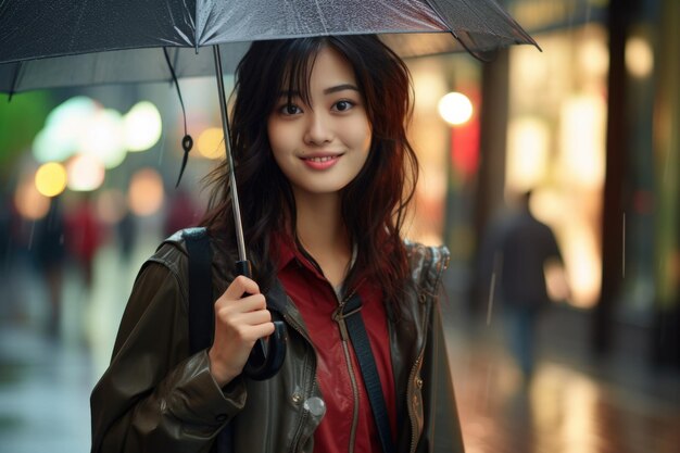 asiatische junge Frau Winter-Regentag-Konzept