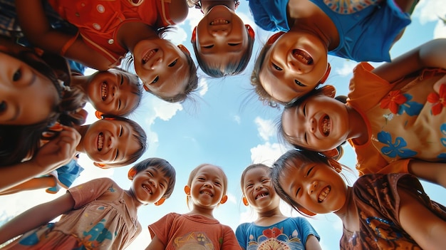 Foto asiatische kinder lächeln in einem ki-generierten kreis.