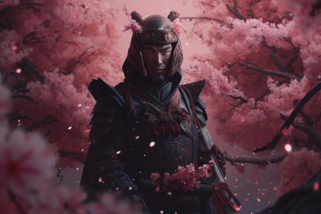 Asiatische Krieger-Sakura-Blüte Kunst Japan Generieren Sie AI