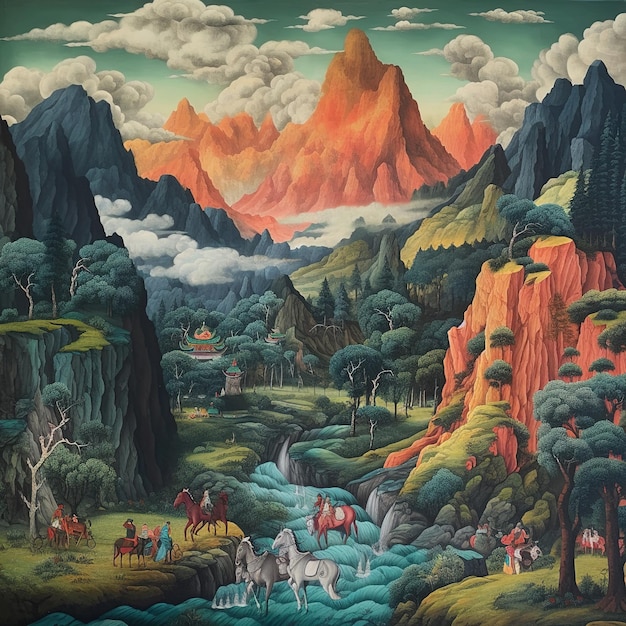 Asiatische Landschaftsillustration