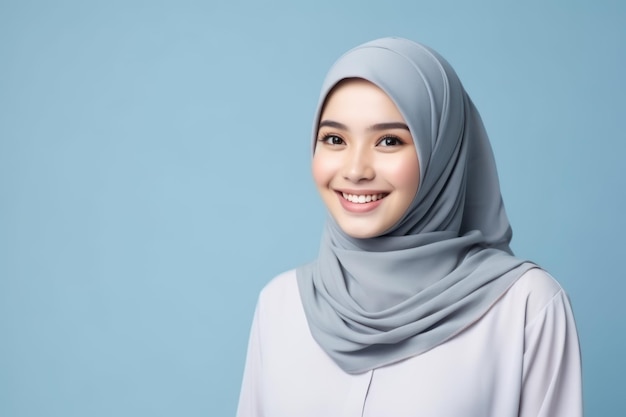 Asiatische muslimische Frau isoliert blauer Hintergrund