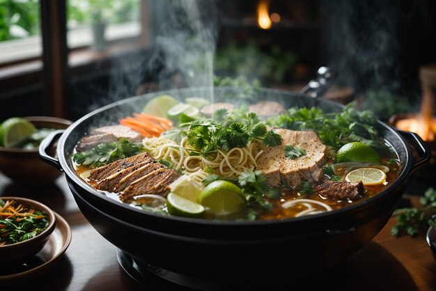 Asiatische Ramen-Nudeln der Vorderansicht auf Stäbchen auf dunklem Tisch angehoben