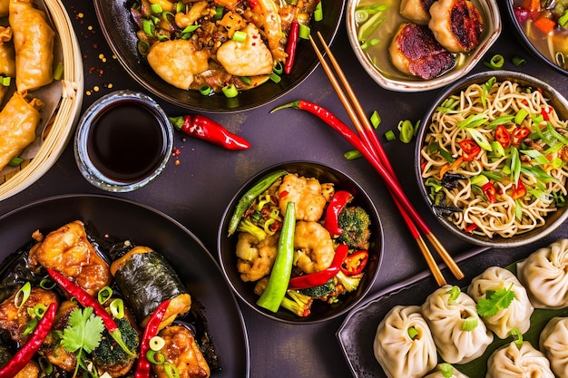 Foto asiatische speisen mit einer auswahl an gemüse und gerichten