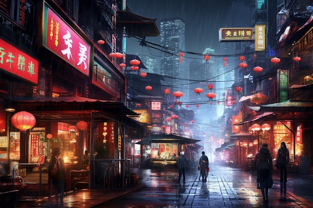 Asiatische Stadtnacht-Cyberpunk