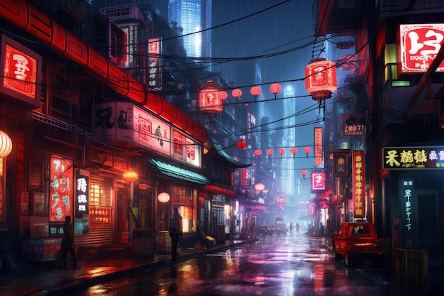 Asiatische Stadtnacht-Cyberpunk