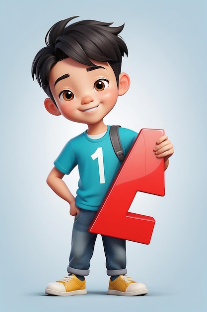 Asiatischer Junge mit Mathematik Nummer eins Zeichentrickfigur
