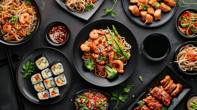 Asiatisches Essen auf dem Tisch, Studiofotografie