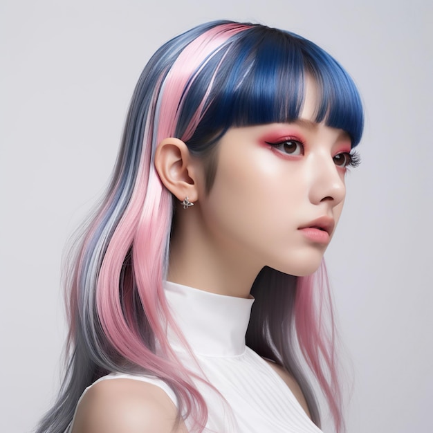 Asiatisches Mädchen mit gefärbtem Haar, Porträtfotografie, Mode