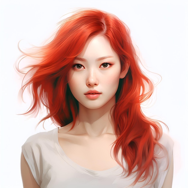 Asiatisches Mädchen mit roten Haaren Porträt einer jungen hübschen weiblichen Person auf weißem Hintergrund