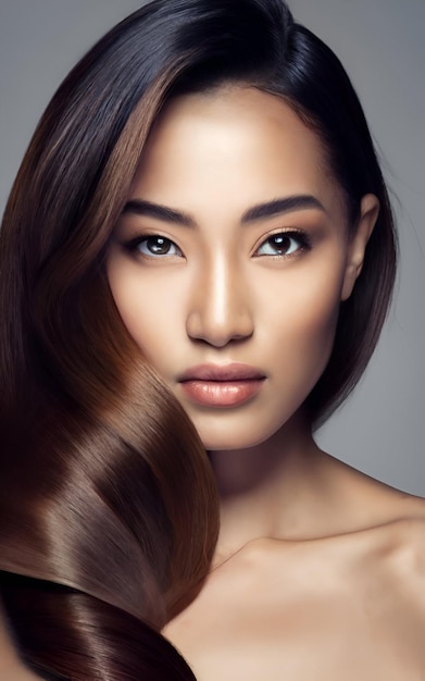 asiatisches Modell mit langen schwarzen Haaren