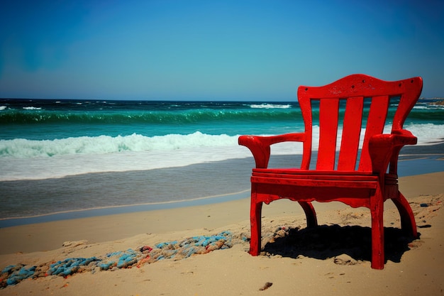 Asiento rojo al lado del agua