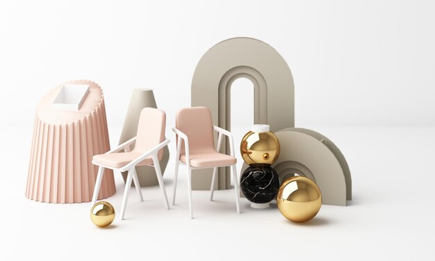 Asiento de sillón con forma geométrica con textura de mármol representación 3d