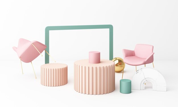 Asiento de sillón con forma geométrica con textura de mármol representación 3d