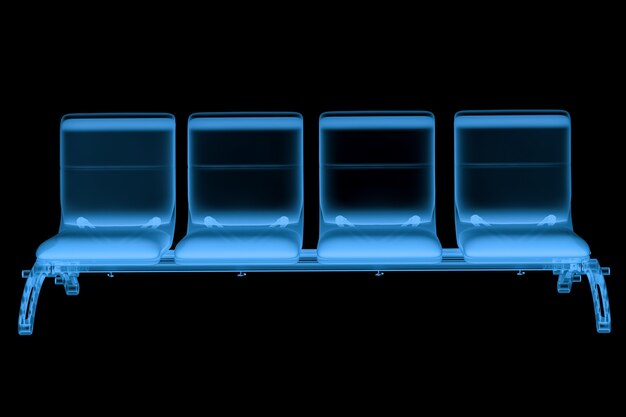 Asientos del aeropuerto de rayos x de renderizado 3D aislados en negro