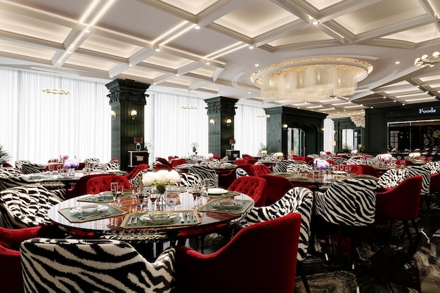 Foto los asientos de los restaurantes tienen un estilo moderno y vibrante con luces led incrustadas en el techo