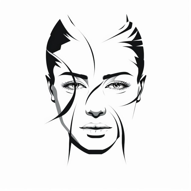 Asimetría simétrica Ilustración de moda moderna de una cara femenina