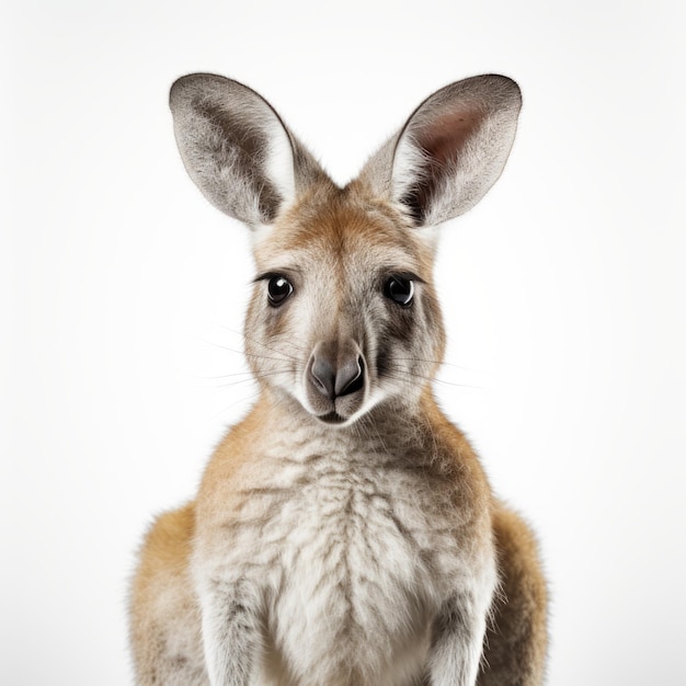 Foto asimetría simétrica retrato fotorrealista de canguro sobre un fondo blanco