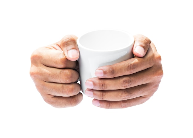 Asimiento de la mano en la taza de café