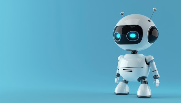 Asistente robot lindo en el fondo de la burbuja de habla o icono de chat fondo púrpura generado por AI