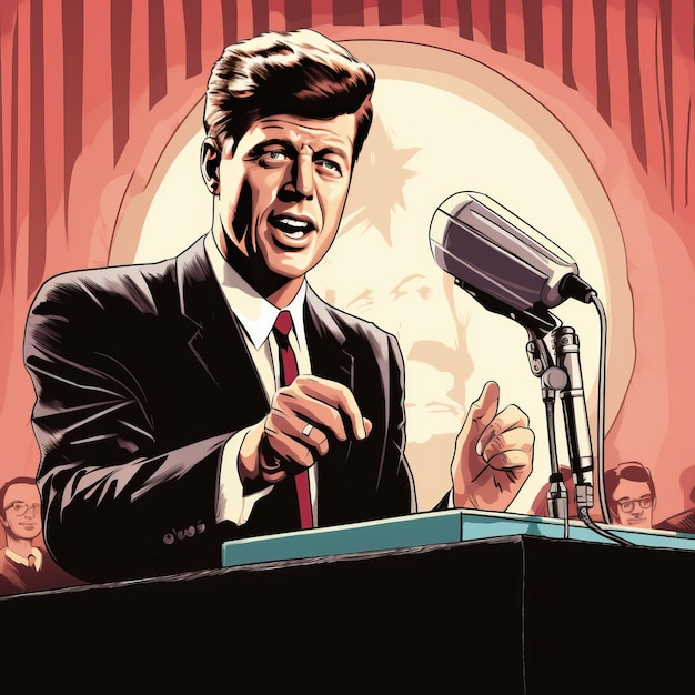 Foto asombrado por la historia el épico discurso de john f. kennedy en el cómic en 2d