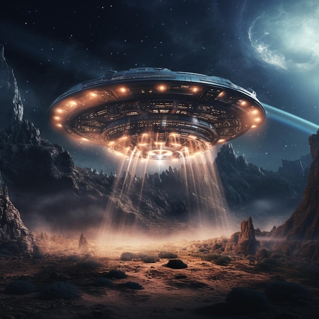 Asombrosa estación espacial alienígena volando en el espacio Ai generó arte