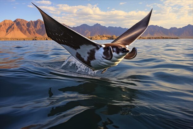 Foto la asombrosa vista de la raya mobula saltando en el impresionante mar de cortez, méxico