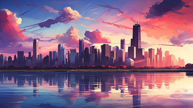 Asombroso horizonte de Chicago impresión acrílica mejores fotos de pintura Ai generado arte