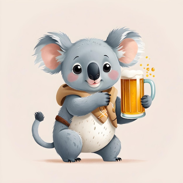 Asombroso Koala sosteniendo una gran taza de cerveza para libros infantiles