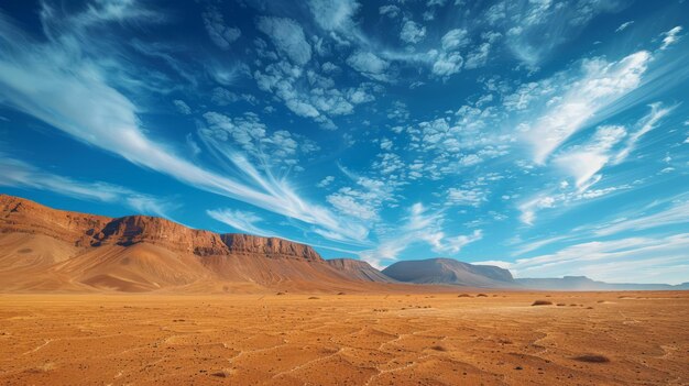 Foto asombroso paisaje de un vasto desierto con cielo azul y nubes