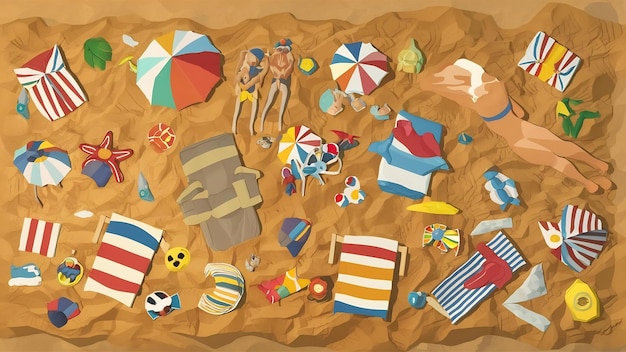 Asortimento de playa de verano hecho de papel