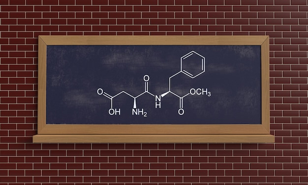 Aspartam Zucker Süßstoff süß chemische Diät Lebensmittelwissenschaft Molekül Formel Kalorien Gesundheit Kreidetafel