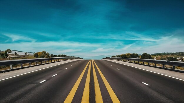 Asphaltstraße mit gelben Linien unter einem klaren blauen Himmel