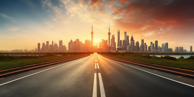 Asphaltstraße und Brücke in der Stadt bei Sonnenuntergang China