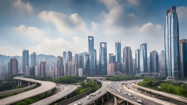 Asphaltstraße und städtische Skyline mit moderner Gebäudekulisse in der chinesischen Provinz Chongqing Sichuan