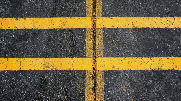 Asphaltstraße von oben mit zwei gelben Linien