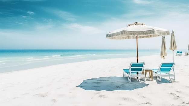 Assento e guarda-chuva na praia Generative AI