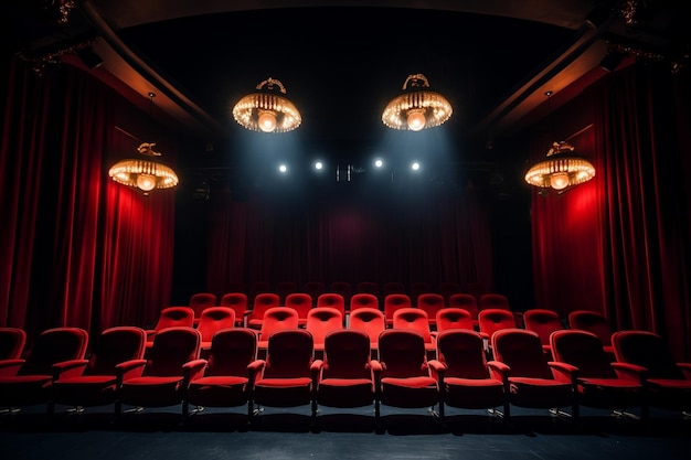 Assentos carmesim em um local de teatro AI