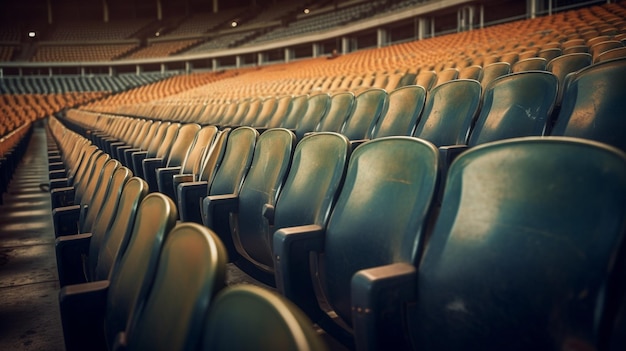 Assentos vazios no estádio Assentos azuis e laranjas no estádio