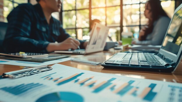 Foto assessor de negócios reunião para analisar e discutir a situação sobre o relatório financeiro na sala de reuniões consultor de investimento consultor financeiro consultor financeiro e conceito de contabilidade