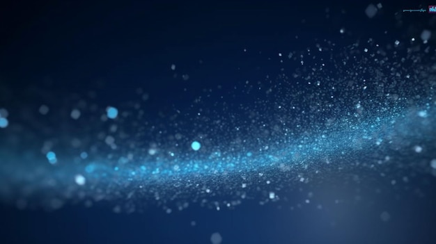 Assinatura digital de fundo azul com partículas de onda brilho véu e espaço com profundidade de campo As partículas são linhas de luz branca