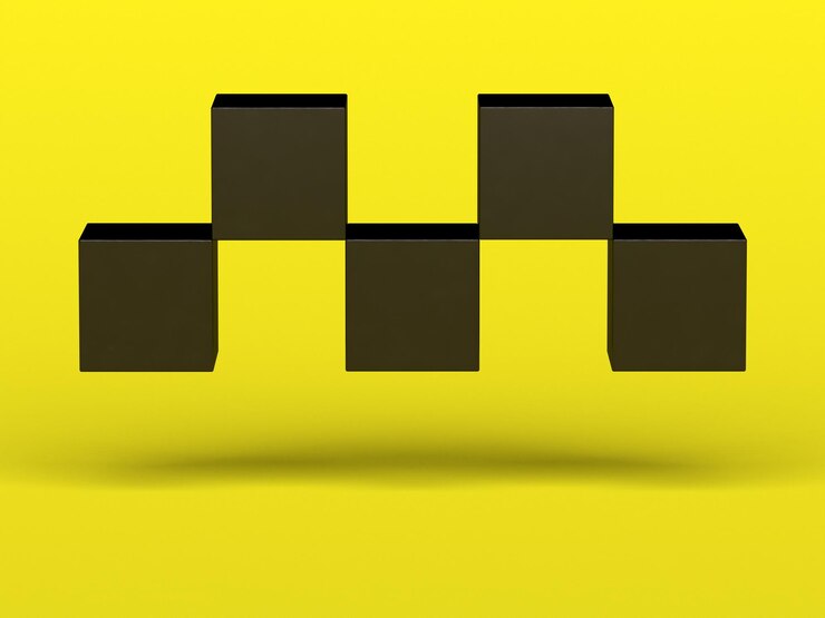 Foto assine o táxi em cubos. sinal de logotipo de transporte de táxi. renderização em 3d