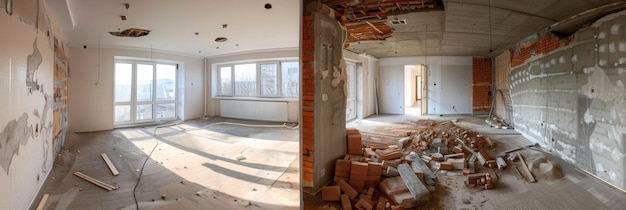 Foto assiste às dramáticas cenas de antes e depois de uma sala a ser transformada através de uma meticulosa remodelação.