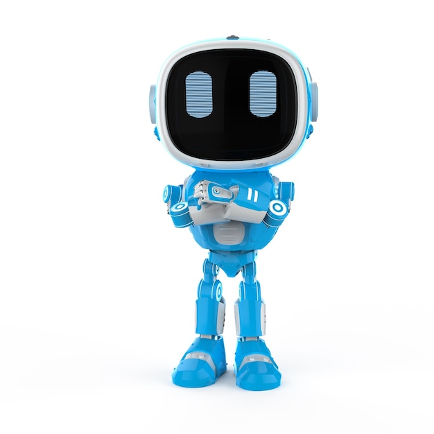 Assistente robótico azul ou braço de robô de inteligência artificial cruzado