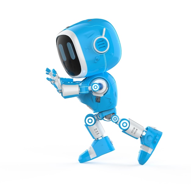 Assistente robótico azul ou robô de inteligência artificial empurrando