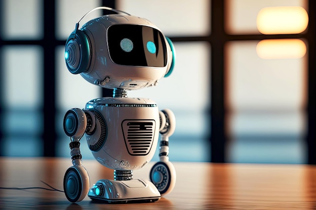 Assistente virtual robótico futurista em forma de robô chatbot inteligente