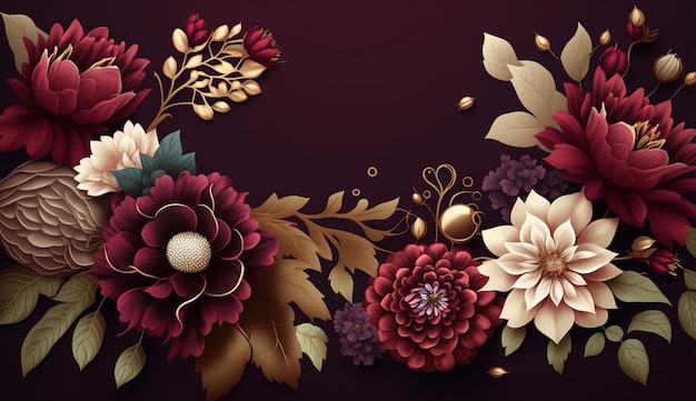 Assorted floral kastanienbraune Farbe Blumen Hintergrund AI generiert