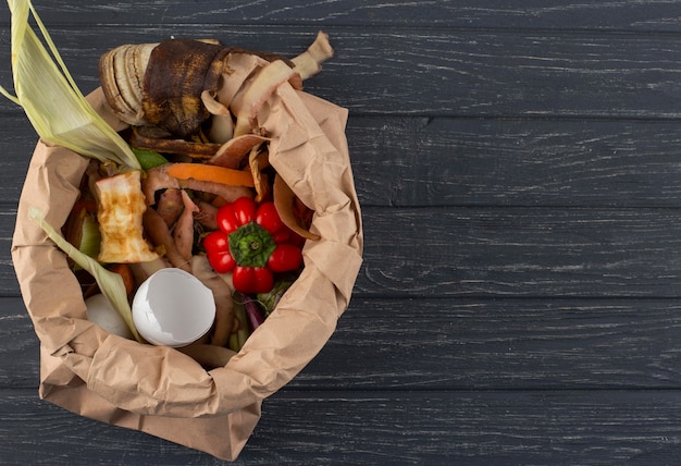 Assortimento de compost feito de alimentos podres com espaço para cópias